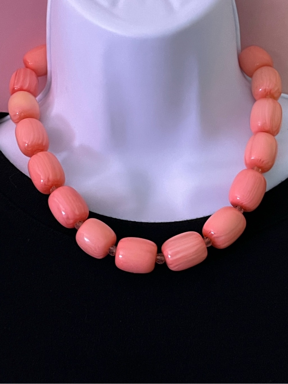 Estate Bubblegum Jumbo Pink Bead Necklace Marshmallow